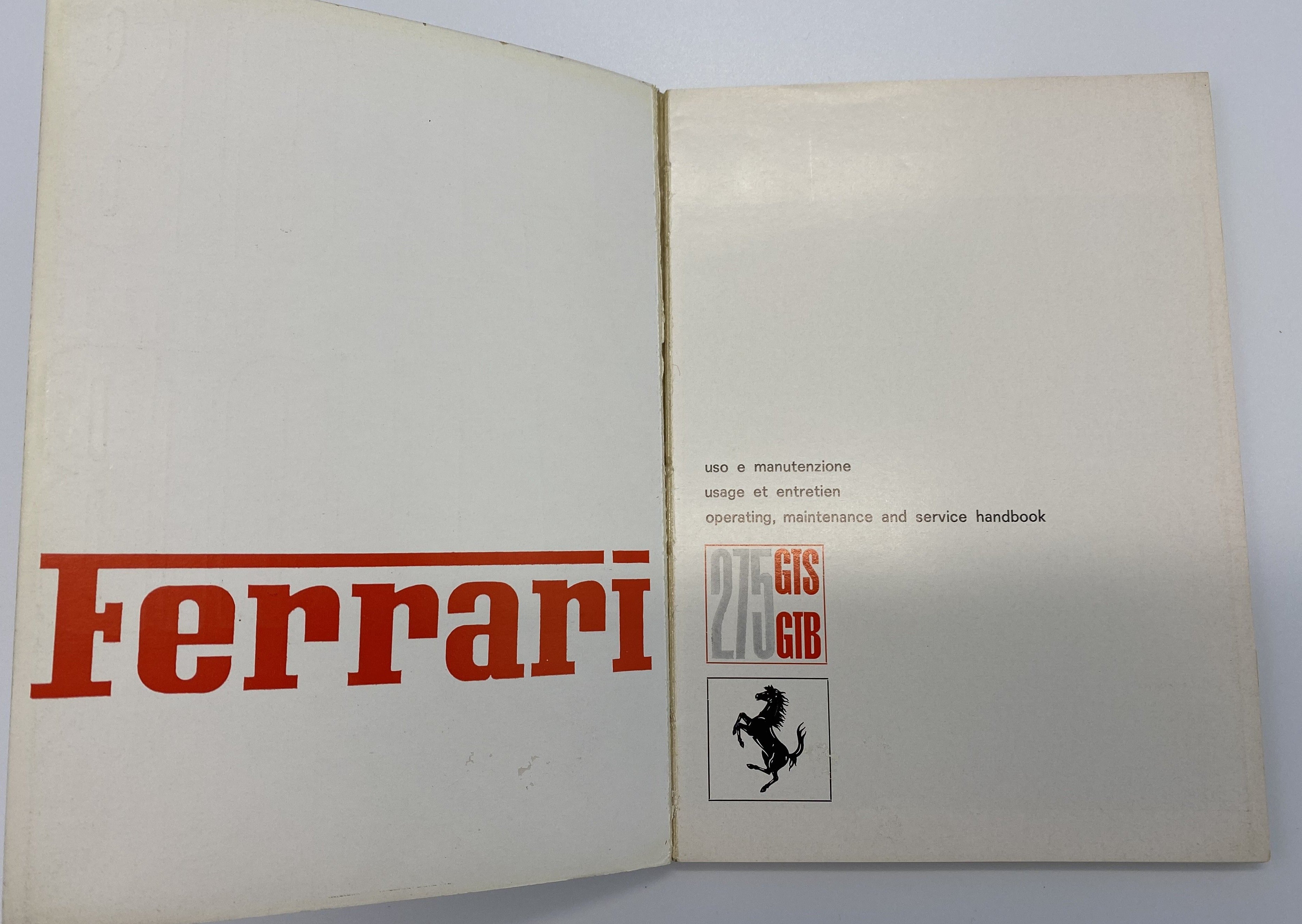 Ferrari 275 GTB/GTS Owner's Manual - 01/65