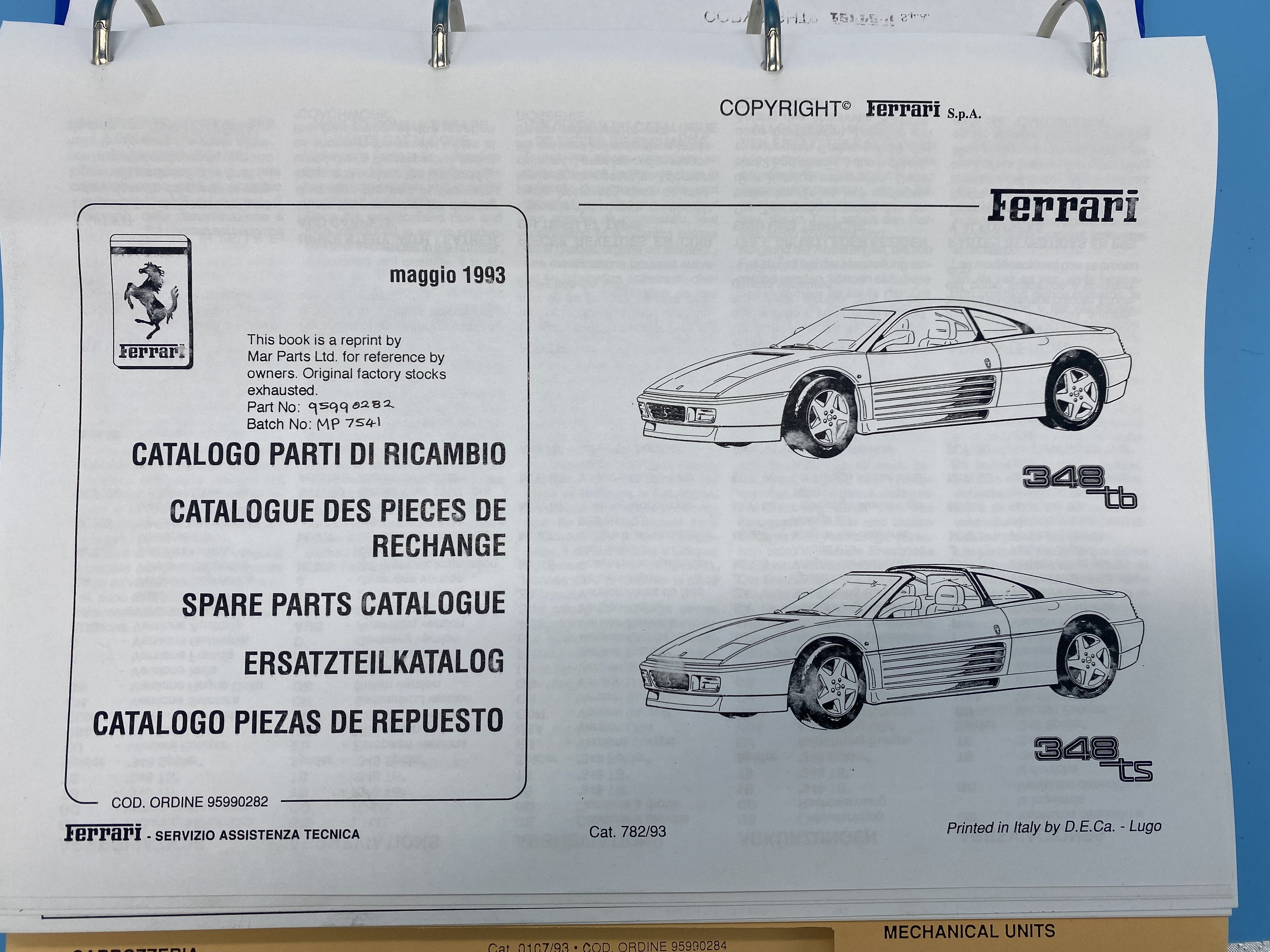 Ferrari 348 tb/ts Spare Parts Catalogue - 782/93
