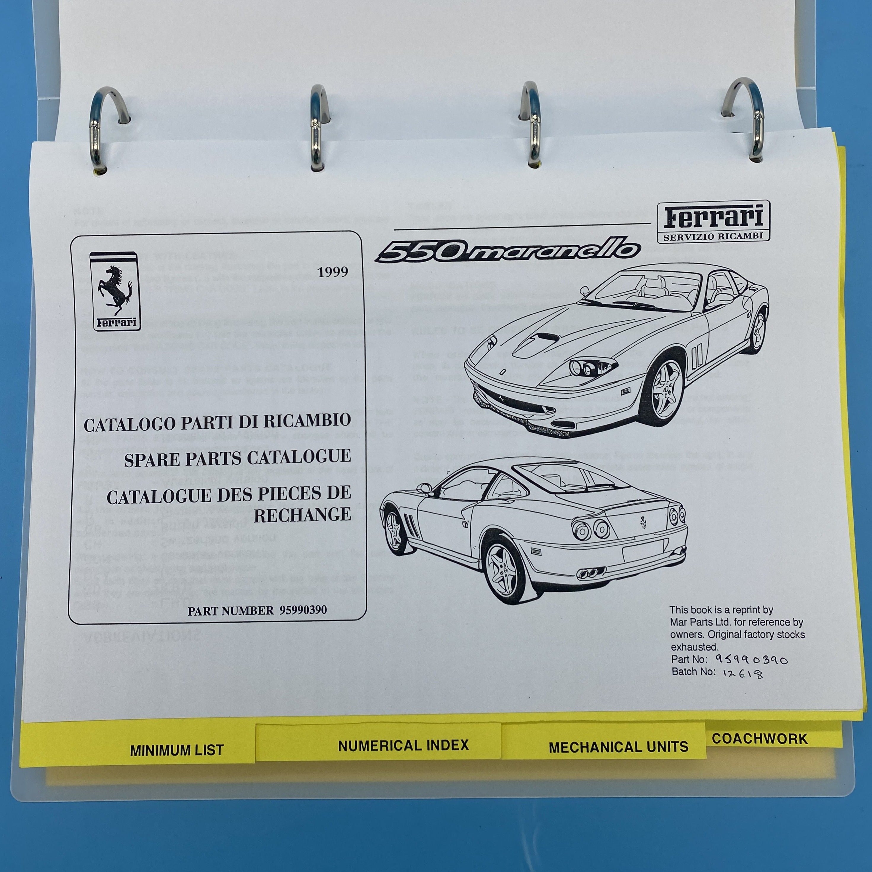Ferrari 550 Marenllo 1995 Spare Parts Catalogue - 95990390