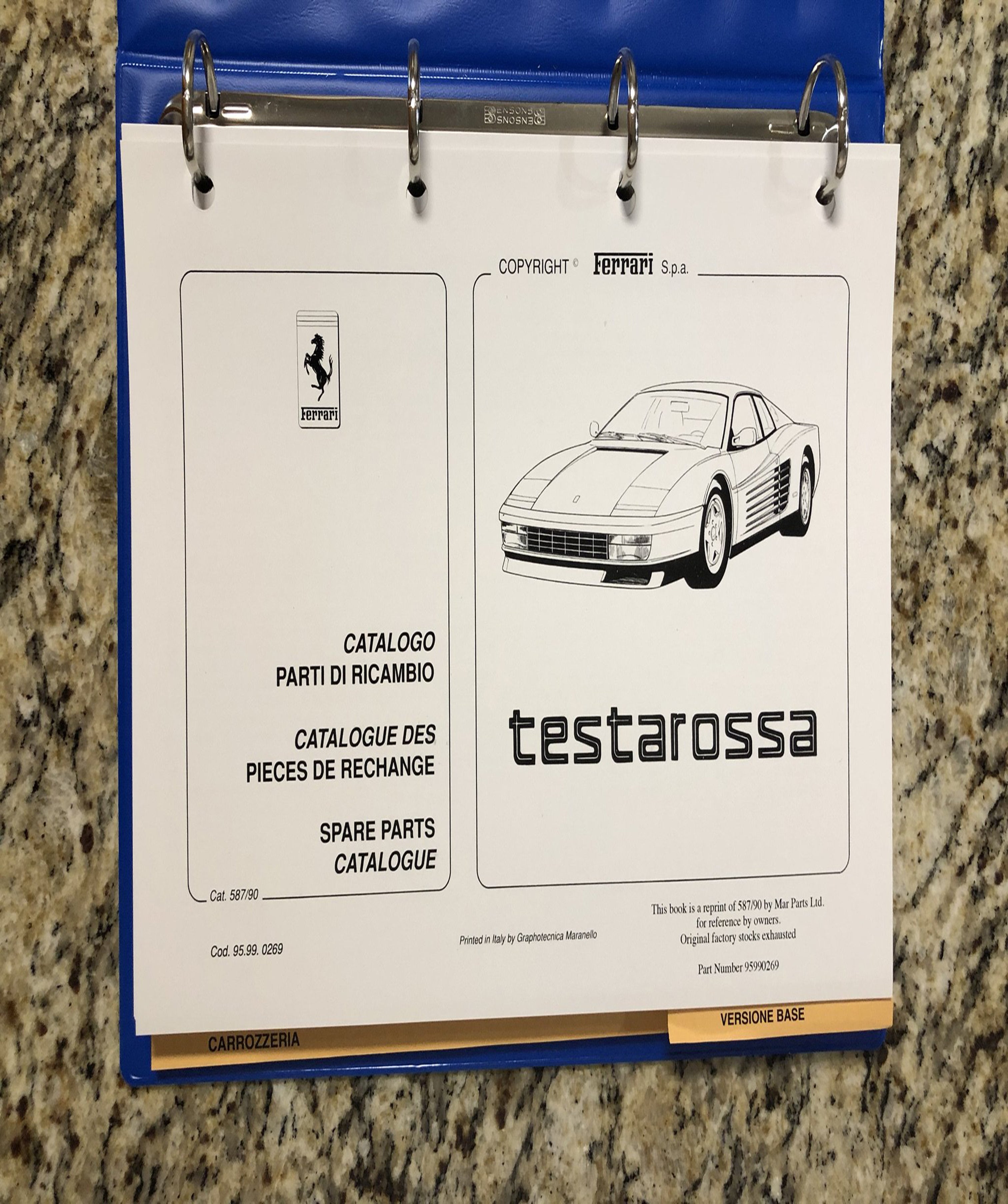 Ferrari Testarossa Spare Parts Catalogue 1990 - 587/90