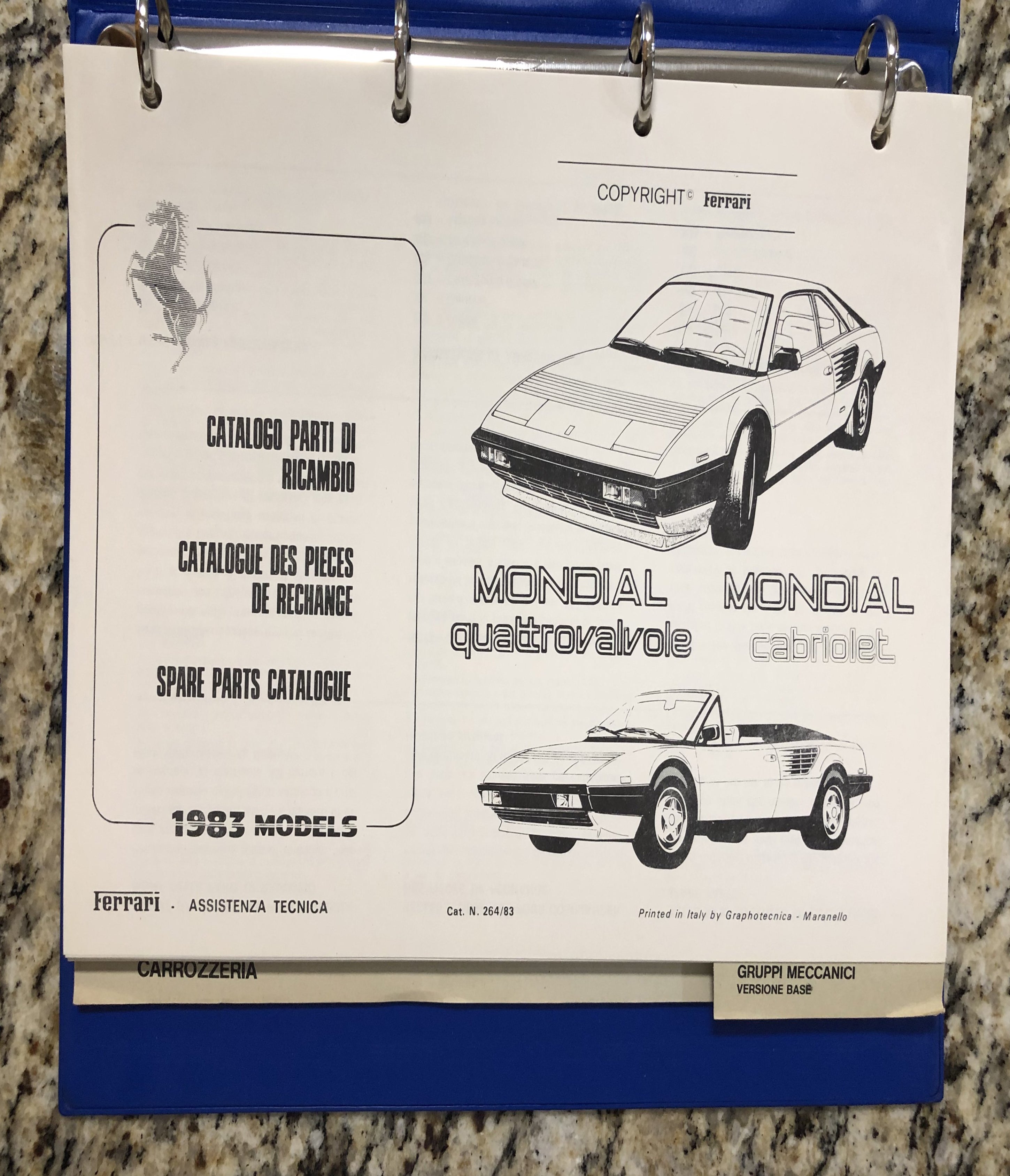 Ferrari Mondial QV / Cabriolet Spare parts Catalogue 1983 - 264/83