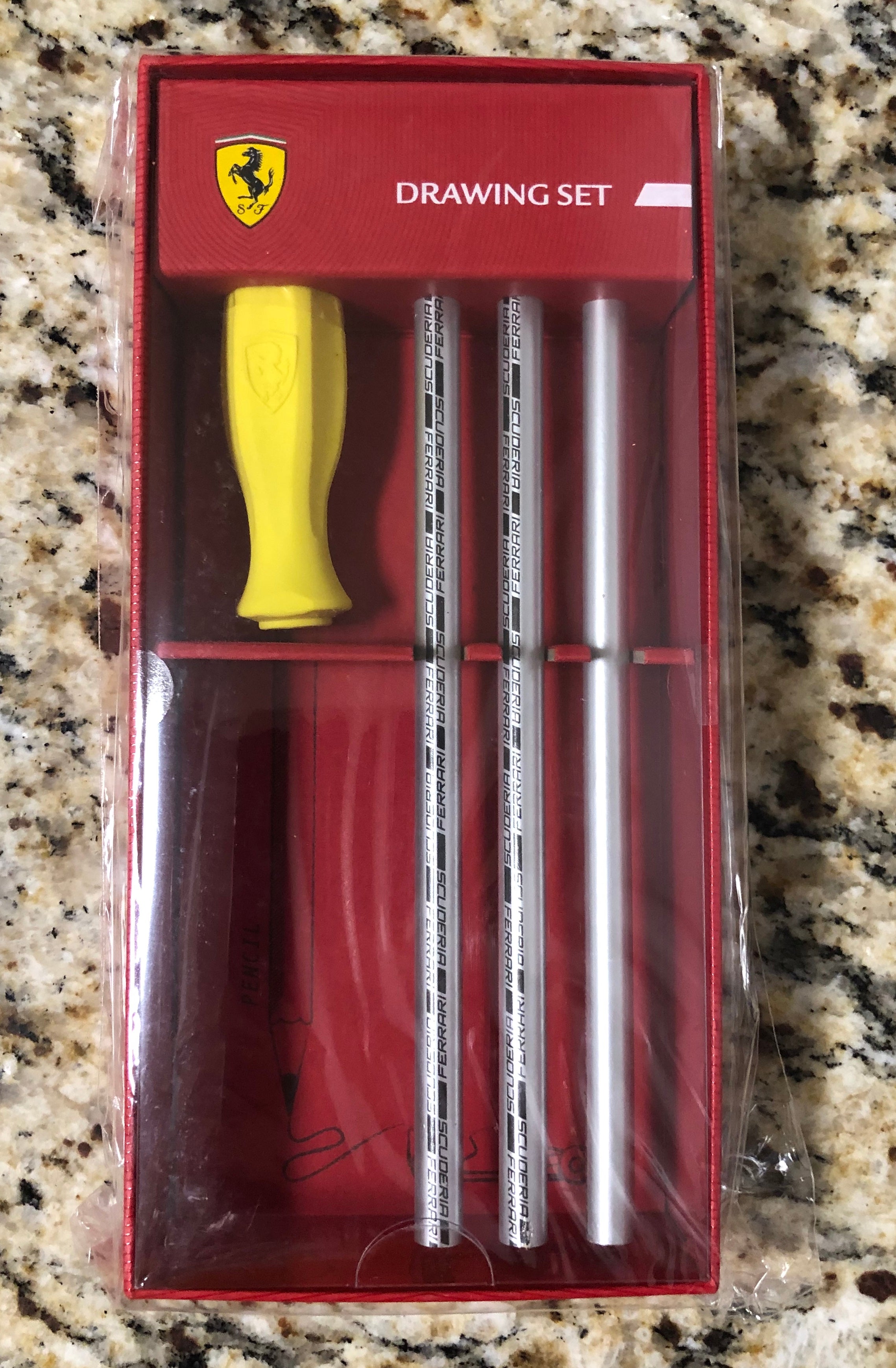 Authentic Ferrari 3 Pencil Set + Screw Eraser
